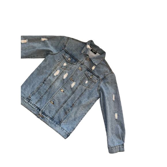 Judy Bridal Denim Jacket Distressed Blue Jeans Size Medium - Picture 6 of 10